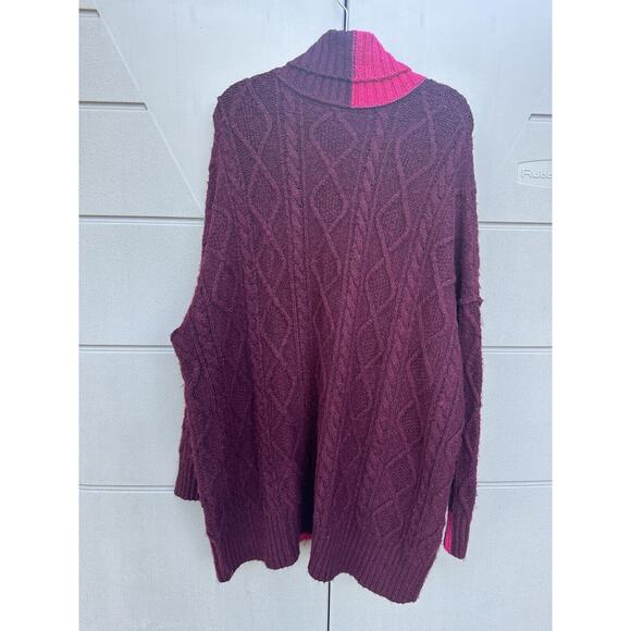 Free People Forever Oversized Cable Knit Sweater Dress Sz M/L Maroon Fuchsia - Picture 6 of 11